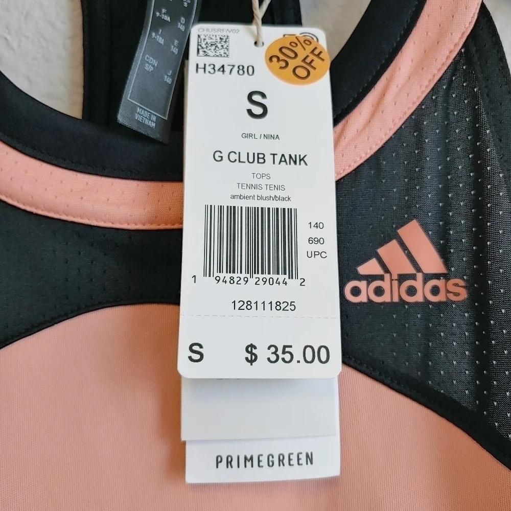 Adidas Girls Peach and Black Primegreen Aeroready Racerback Club Tank Top Sz S